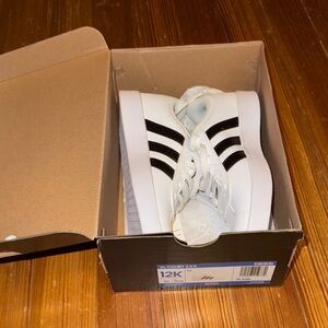 adidas Kids White Sneakers with Black Stripes